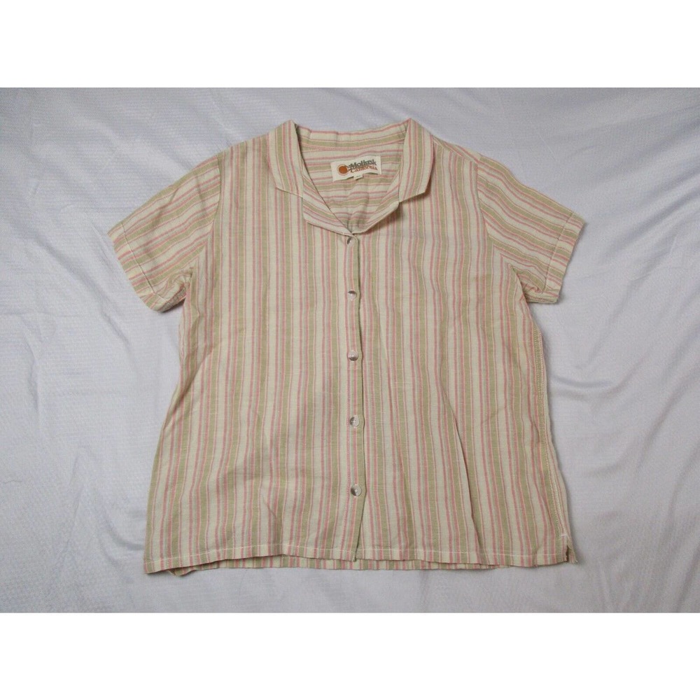 Mollusk California Top Medium M Women's Cotton Linen Blend Striped Button Down